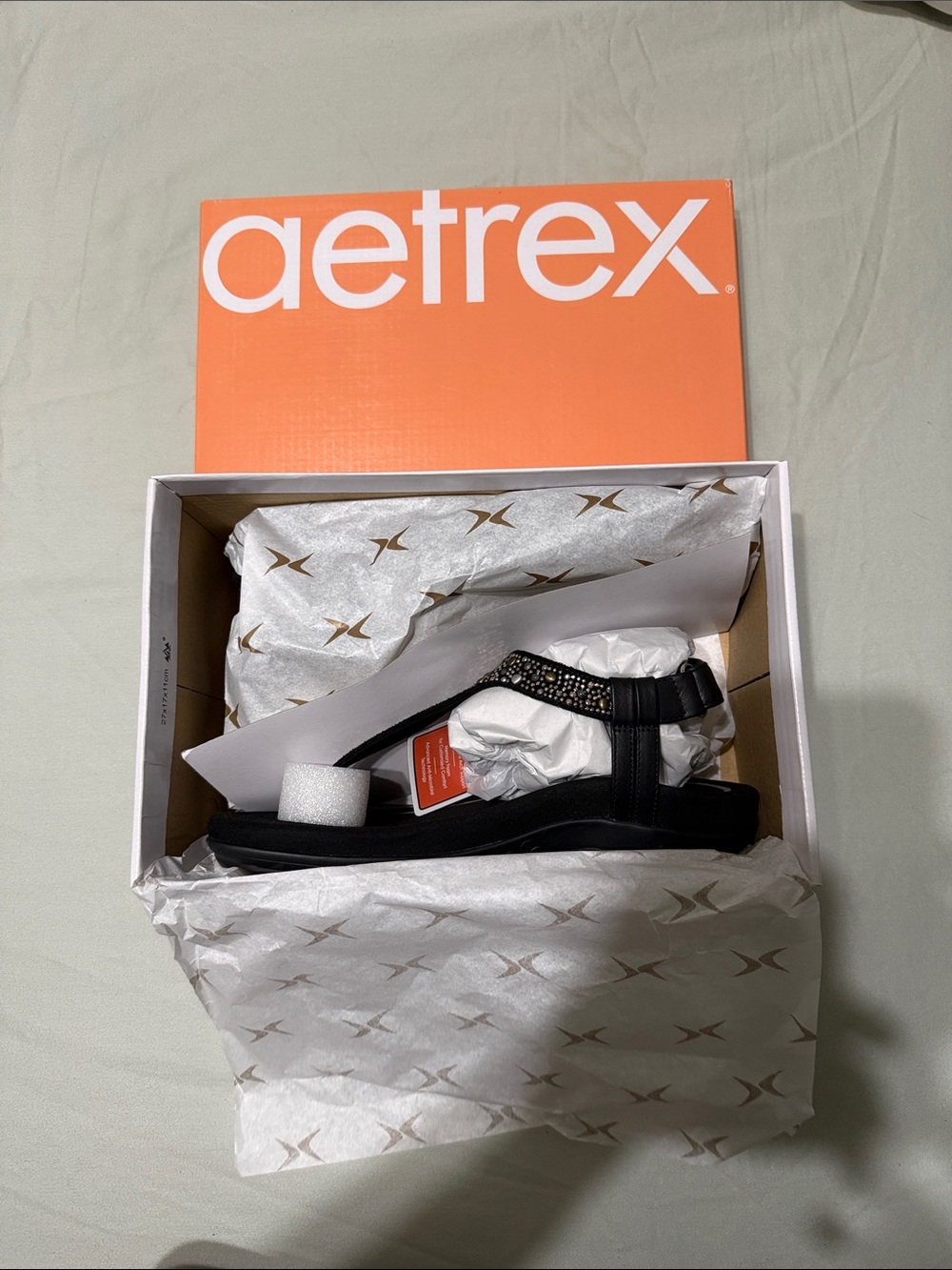 Aetrex Black Women's Embellished T-Strap Sandal NIB